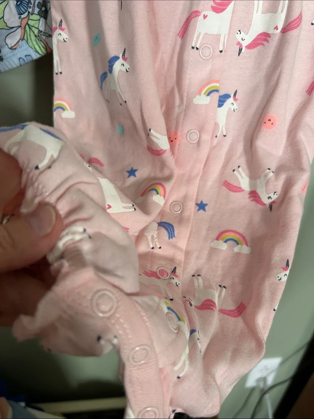 Carter's Pink Unicorn and Light Blue Floral Baby Rompers Set